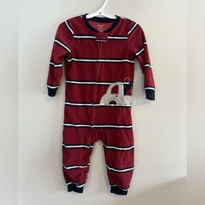 (3/$20) Carters 2t red & grey stripe tow truck fleece zip up footless sleeper